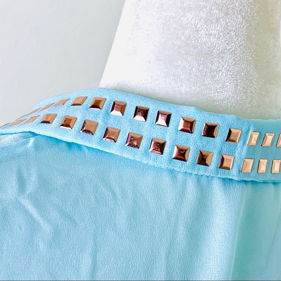 New Long Sleeve Metal accents Tie Front BLOUSE TOP - Picture 6 of 8